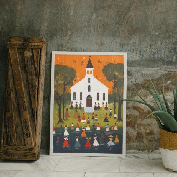 Clementine Hunter: Bayou Baptisms, framed poster – naive artists folk art, capture Southern heritage and tradition for any art lover