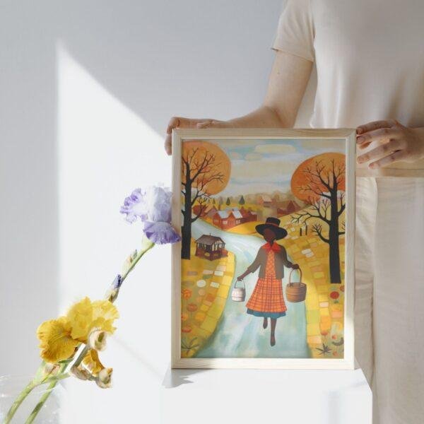 Clementine Hunter: Groceries from the Garden, framed poster – naive artists folk art, vibrant rustic decor for farmhouse or country style