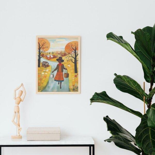 Clementine Hunter: Groceries from the Garden, framed poster – naive artists folk art, vibrant rustic decor for farmhouse or country style