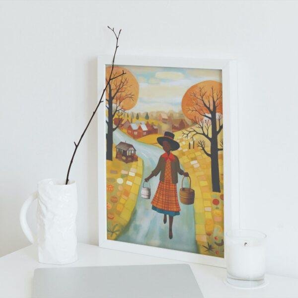 Clementine Hunter: Groceries from the Garden, framed poster – naive artists folk art, vibrant rustic decor for farmhouse or country style