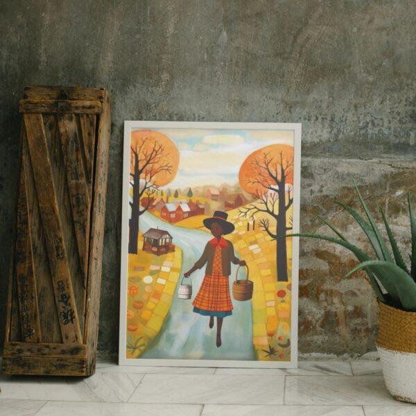 Clementine Hunter: Groceries from the Garden, framed poster – naive artists folk art, vibrant rustic decor for farmhouse or country style