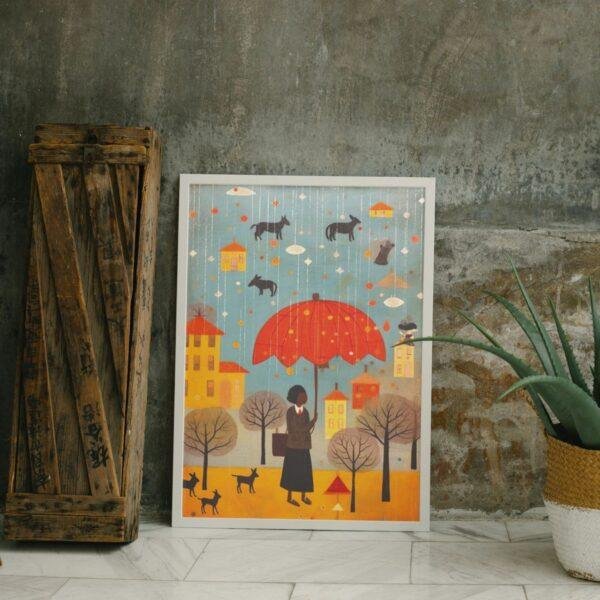 Clementine Hunter: Rainfall, framed poster – naive artists folk art, bring the charm of Louisiana landscapes to your wall decor