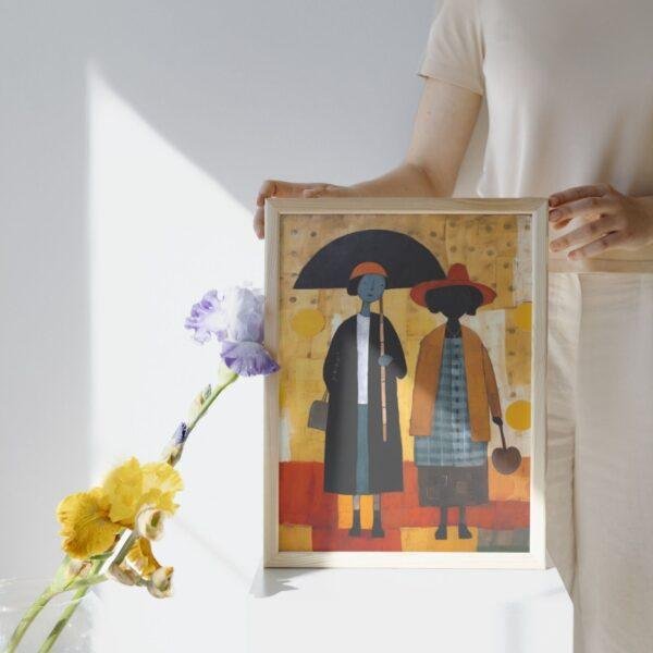 Clementine Hunter: Two Women, framed poster – naive artists folk art, a celebration of friendship and Southern culture for your home