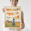Clementine Hunter: Washing Day, framed poster – naive artists folk art, perfect for Louisiana-inspired decor and unique wall display