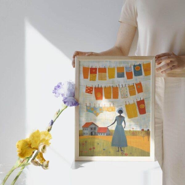 Clementine Hunter: Washing Day, framed poster – naive artists folk art, perfect for Louisiana-inspired decor and unique wall display