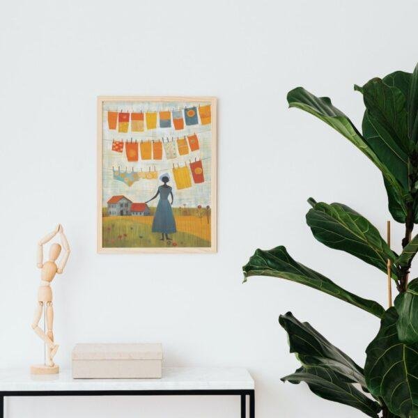 Clementine Hunter: Washing Day, framed poster – naive artists folk art, perfect for Louisiana-inspired decor and unique wall display