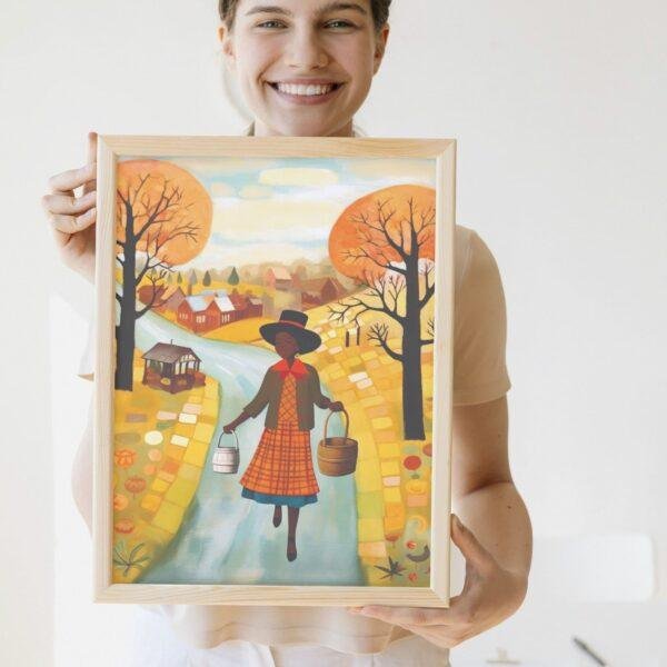 Clementine Hunter: Groceries from the Garden, framed poster – naive artists folk art, vibrant rustic decor for farmhouse or country style