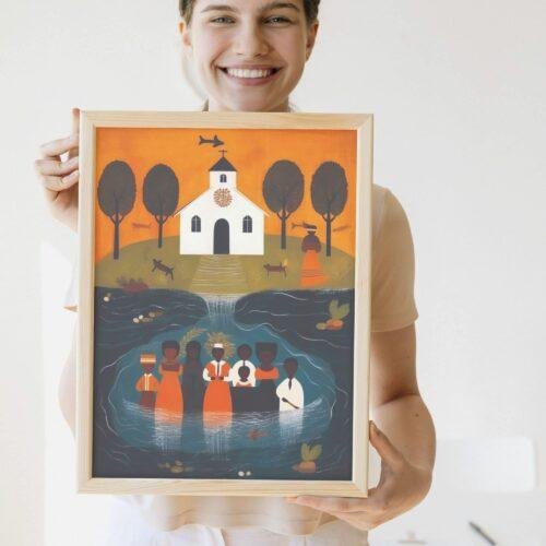 Clementine Hunter: Going to Church, framed poster – naive artists folk art, honor tradition and community with this Louisiana wall art