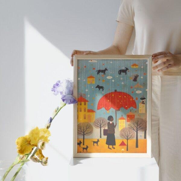 Clementine Hunter: Rainfall, framed poster – naive artists folk art, bring the charm of Louisiana landscapes to your wall decor