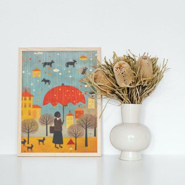 Clementine Hunter: Rainfall, framed poster – naive artists folk art, bring the charm of Louisiana landscapes to your wall decor