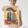 Clementine Hunter: Two Women, framed poster – naive artists folk art, a celebration of friendship and Southern culture for your home