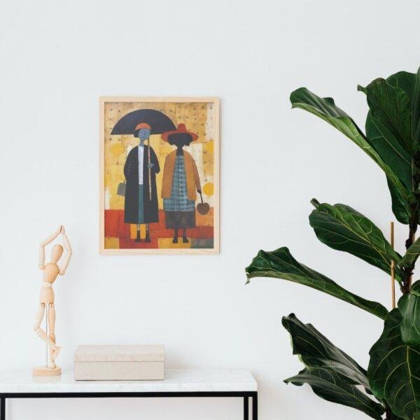 Clementine Hunter: Two Women, framed poster – naive artists folk art, a celebration of friendship and Southern culture for your home