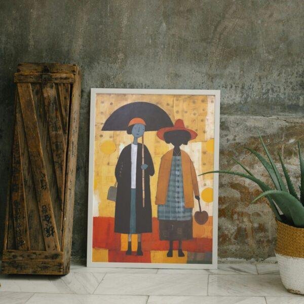 Clementine Hunter: Two Women, framed poster – naive artists folk art, a celebration of friendship and Southern culture for your home