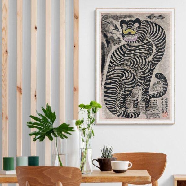 Enigmatic Vintage Japanese Tiger Print | Traditional Talismanic Art Poster for Home and Office Decor