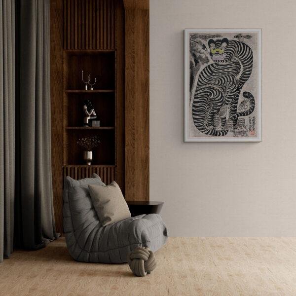 Enigmatic Vintage Japanese Tiger Print | Traditional Talismanic Art Poster for Home and Office Decor