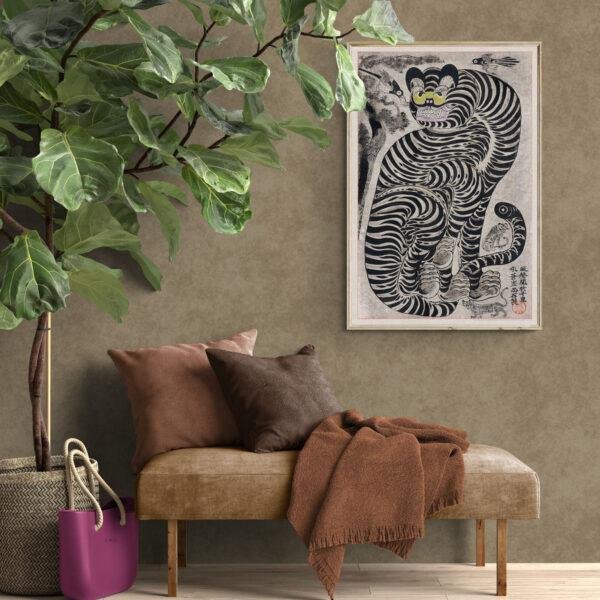 Enigmatic Vintage Japanese Tiger Print | Traditional Talismanic Art Poster for Home and Office Decor