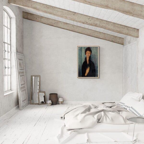 Amedeo Modigliani: Femme aux yeux bleus | Contemporary Portrait Painting, Elegant Modigliani Print for Your Modern Wall Decor
