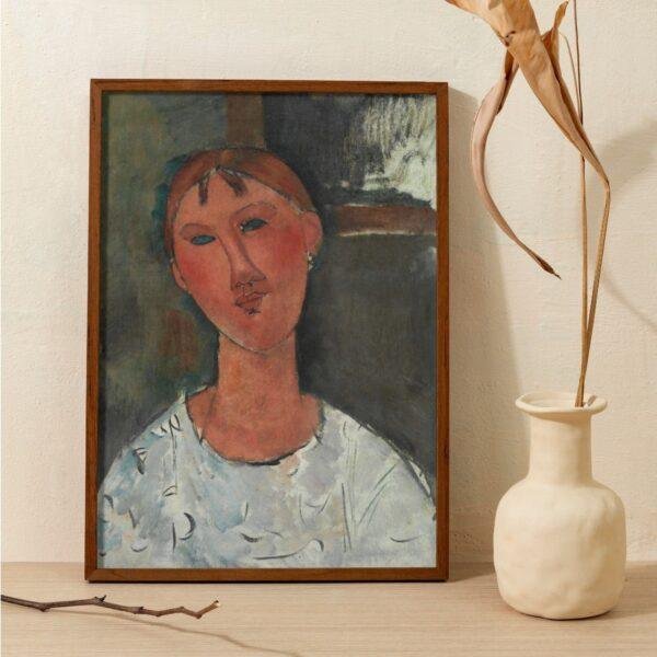 Amedeo Modigliani: Jeune femme en chemise | Contemporary Portrait Painting, Elegant Modigliani Print for Your Modern Wall Decor