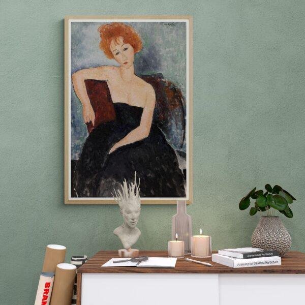 Amedeo Modigliani: Redheaded Girl in Evening Dress | Contemporary Portrait Painting, Elegant Modigliani Print for Your Modern Wall Decor