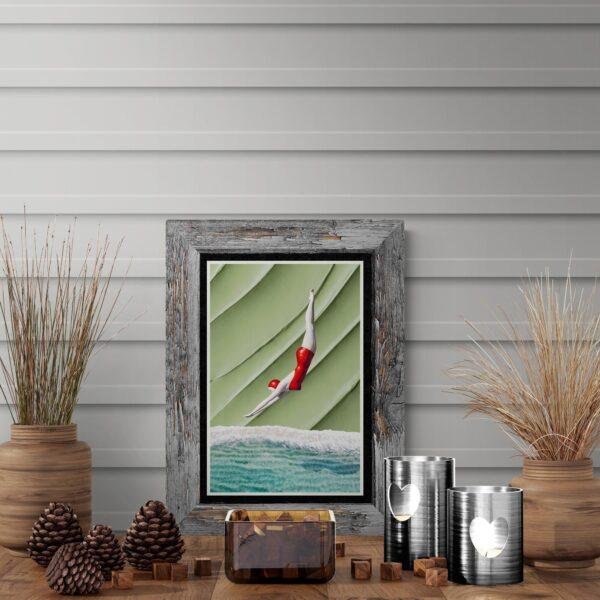 Gravity-Defying Pool Plunge | Modern Minimalist Wall Art Print | Contemporary Abstract Diver Poster | Trendy Wall Art