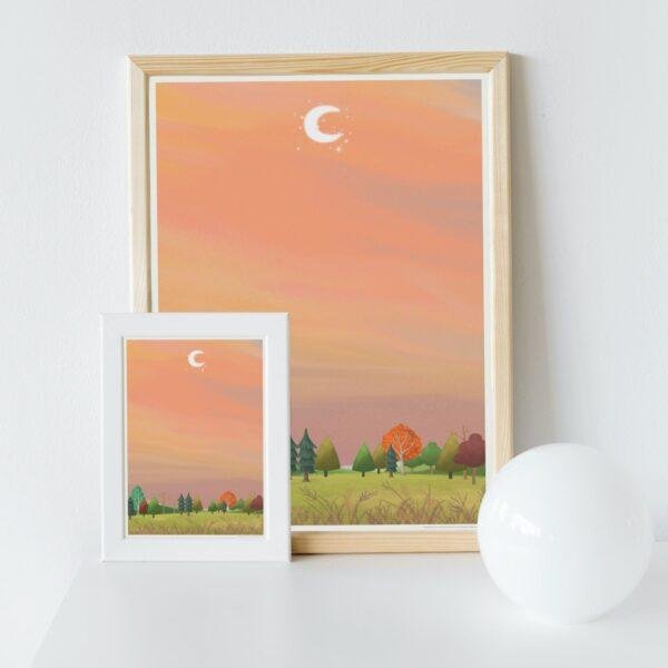 Twilight Whisper in the Enchanted Forest | Serene Nature Landscape Poster | Floral Wall Art | Contemporary Abstract Wall Decor