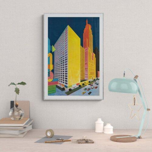 Vintage Chicago Wall Art | Aesthetic Sheraton-Chicago Hotel Poster for Office & Living Room Decor
