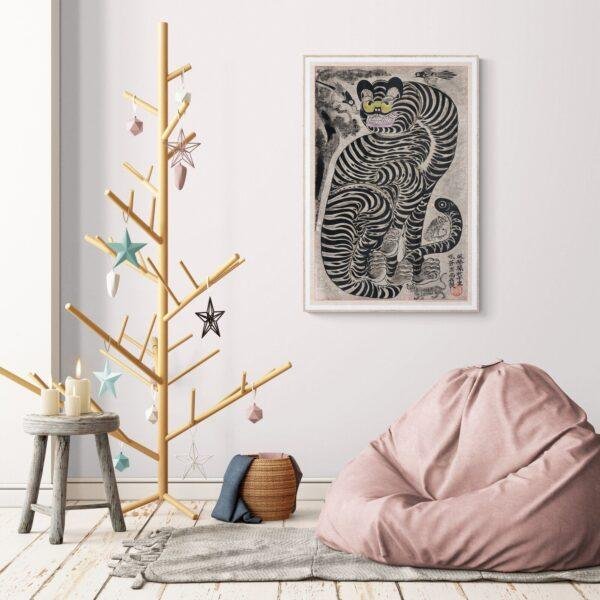 Enigmatic Vintage Japanese Tiger Print | Traditional Talismanic Art Poster for Home and Office Decor