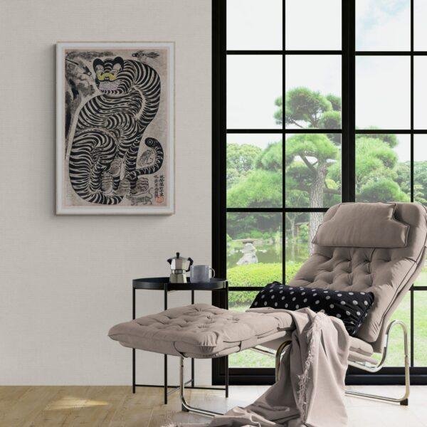 Enigmatic Vintage Japanese Tiger Print | Traditional Talismanic Art Poster for Home and Office Decor