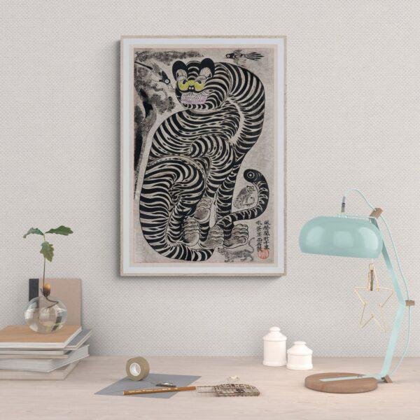 Enigmatic Vintage Japanese Tiger Print | Traditional Talismanic Art Poster for Home and Office Decor