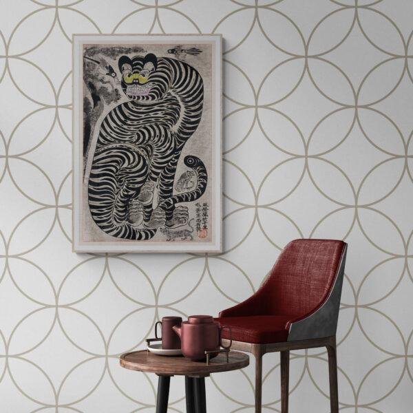 Enigmatic Vintage Japanese Tiger Print | Traditional Talismanic Art Poster for Home and Office Decor