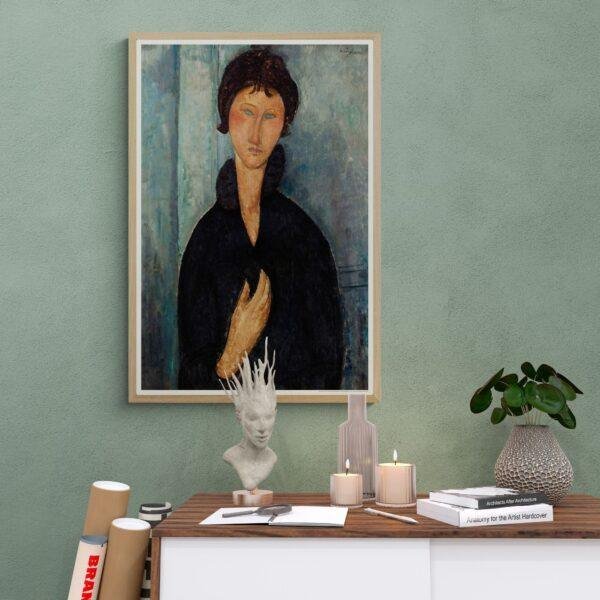 Amedeo Modigliani: Femme aux yeux bleus | Contemporary Portrait Painting, Elegant Modigliani Print for Your Modern Wall Decor