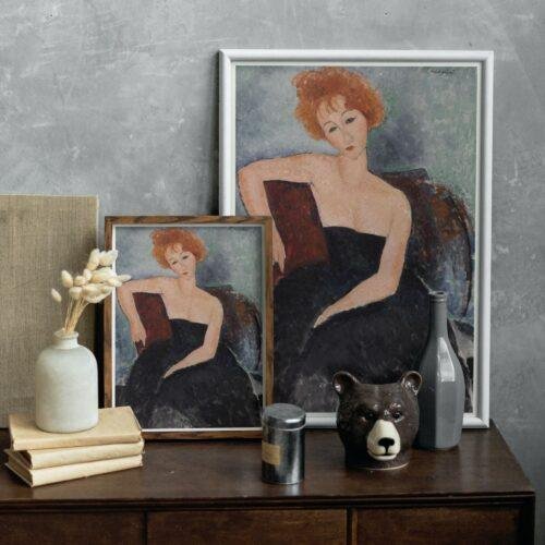 Amedeo Modigliani: Redheaded Girl in Evening Dress | Contemporary Portrait Painting, Elegant Modigliani Print for Your Modern Wall Decor