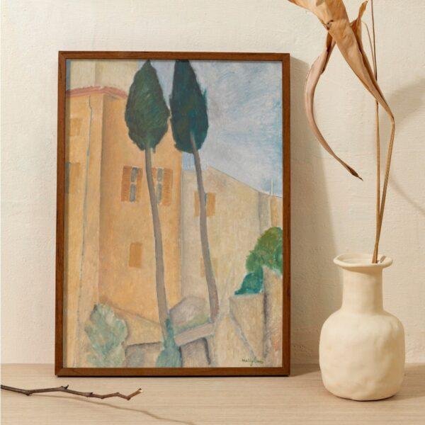 Amedeo Modigliani: Cypresses and Houses at Cagnes | Contemporary Portrait Painting, Elegant Modigliani Print for Your Modern Wall Decor