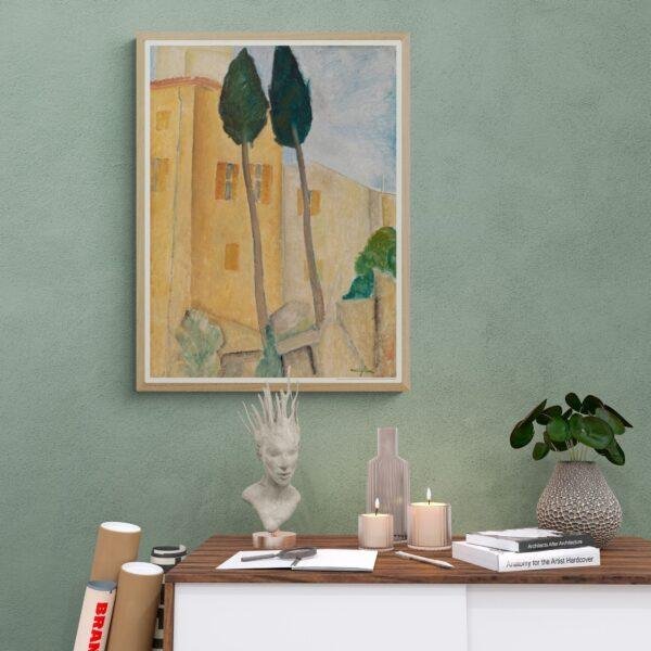 Amedeo Modigliani: Cypresses and Houses at Cagnes | Contemporary Portrait Painting, Elegant Modigliani Print for Your Modern Wall Decor