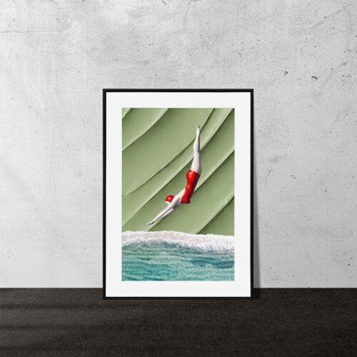 Gravity-Defying Pool Plunge | Modern Minimalist Wall Art Print | Contemporary Abstract Diver Poster | Trendy Wall Art