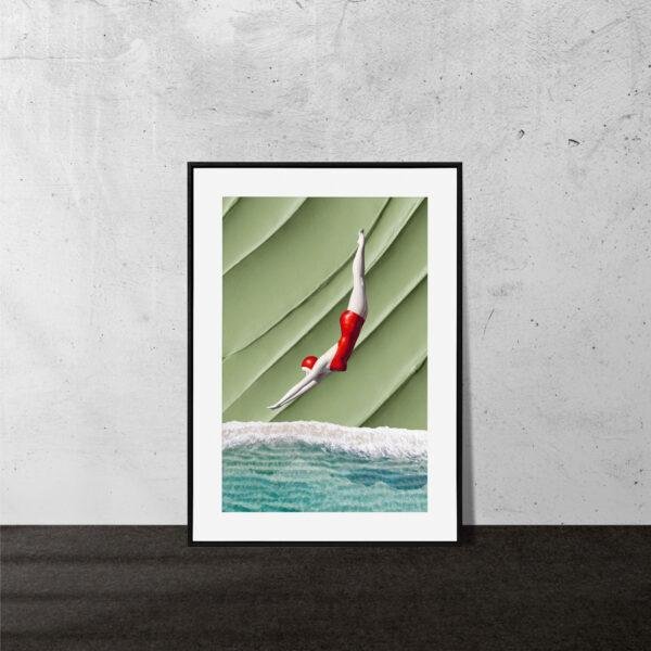 Gravity-Defying Pool Plunge | Modern Minimalist Wall Art Print | Contemporary Abstract Diver Poster | Trendy Wall Art