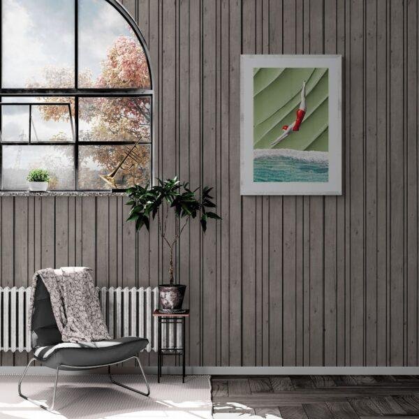 Gravity-Defying Pool Plunge | Modern Minimalist Wall Art Print | Contemporary Abstract Diver Poster | Trendy Wall Art