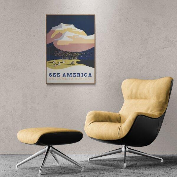 Vintage Montana Travel Poster: Yellowstone National Park Art Print