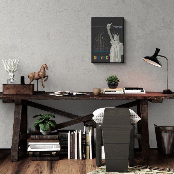 New York Travel Poster: Retro Statue of Liberty Art Print