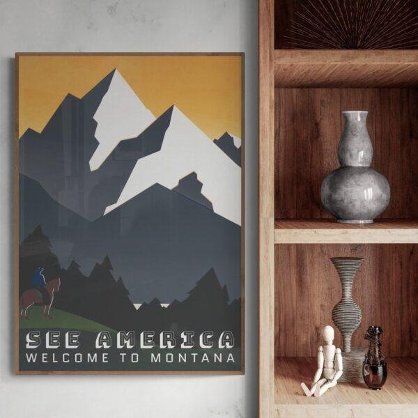 Retro Montana Travel Poster: Yellowstone National Park Art Print