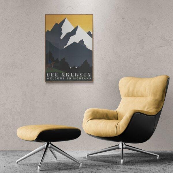 Retro Montana Travel Poster: Yellowstone National Park Art Print