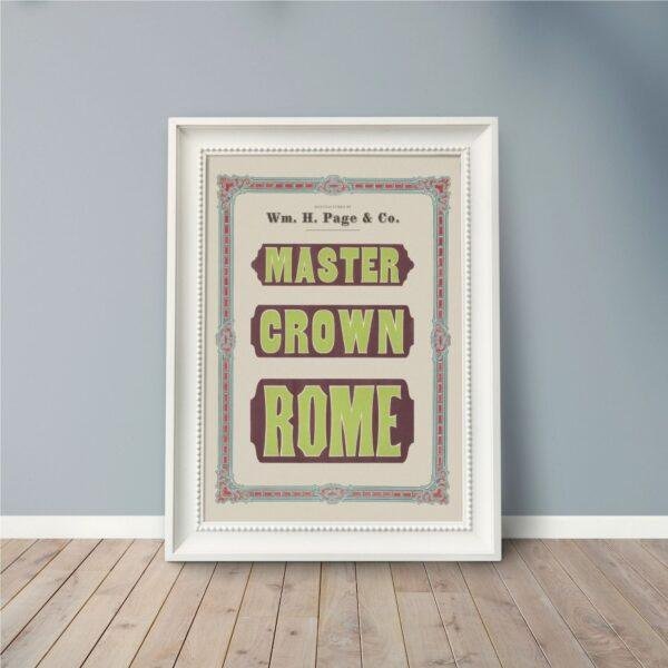 Vintage Wood Type Poster: Master Crown Rome, Typographic Print
