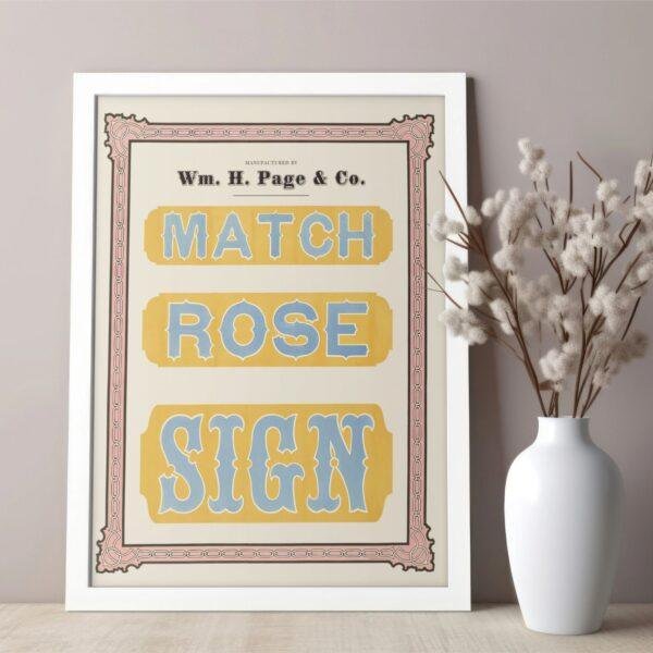 Vintage Wood Type Poster: Match Rose Sign, Typographic Art Print