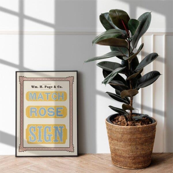 Vintage Wood Type Poster: Match Rose Sign, Typographic Art Print