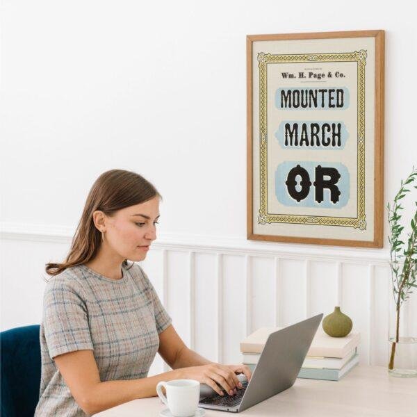 Vintage Wood Type Poster: Mounted March Or, Typographic Print