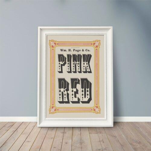 Chromatic Wood Type Poster: Vintage Pink Red Typography Art