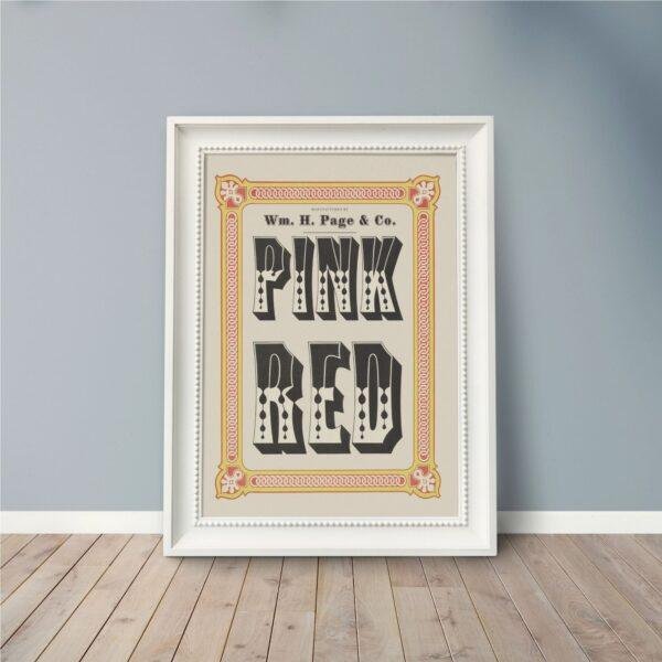 Chromatic Wood Type Poster: Vintage Pink Red Typography Art