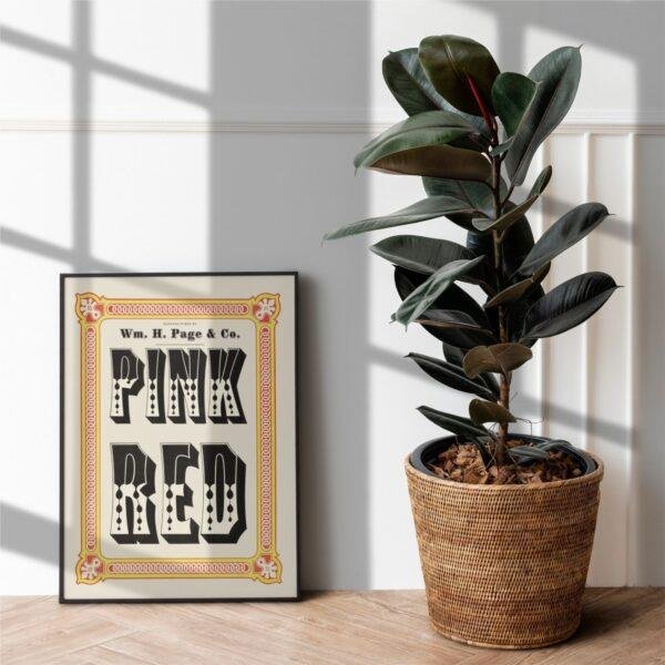 Chromatic Wood Type Poster: Vintage Pink Red Typography Art