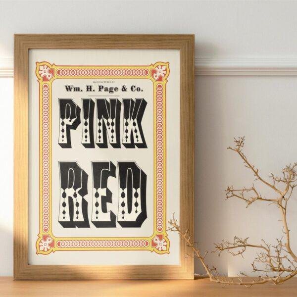 Chromatic Wood Type Poster: Vintage Pink Red Typography Art