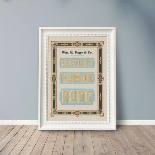 Vintage Wood Type Print: Recount Humor Rude, Typographic Design